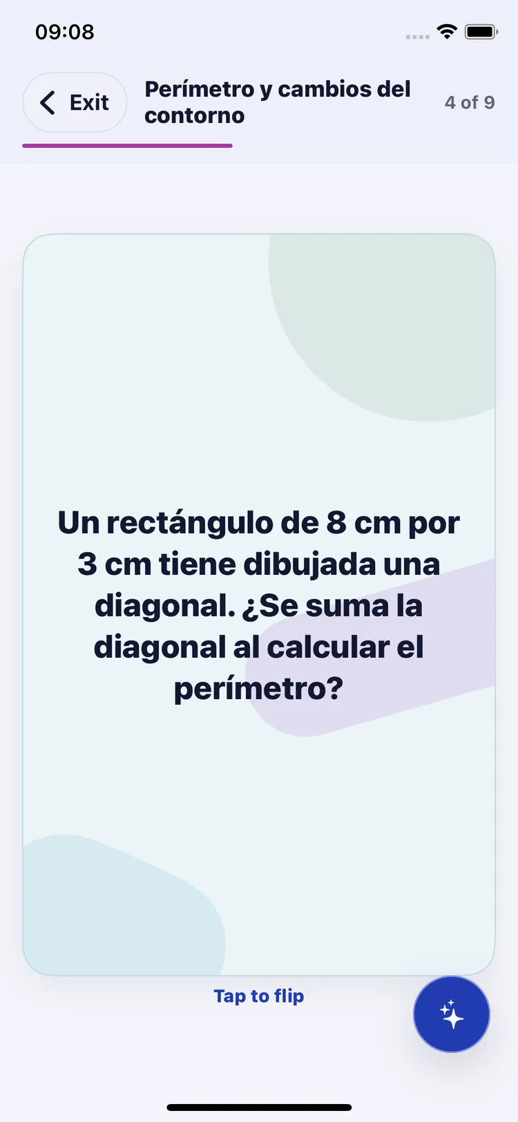 Flashcard asking about a rectangle’s perimeter
