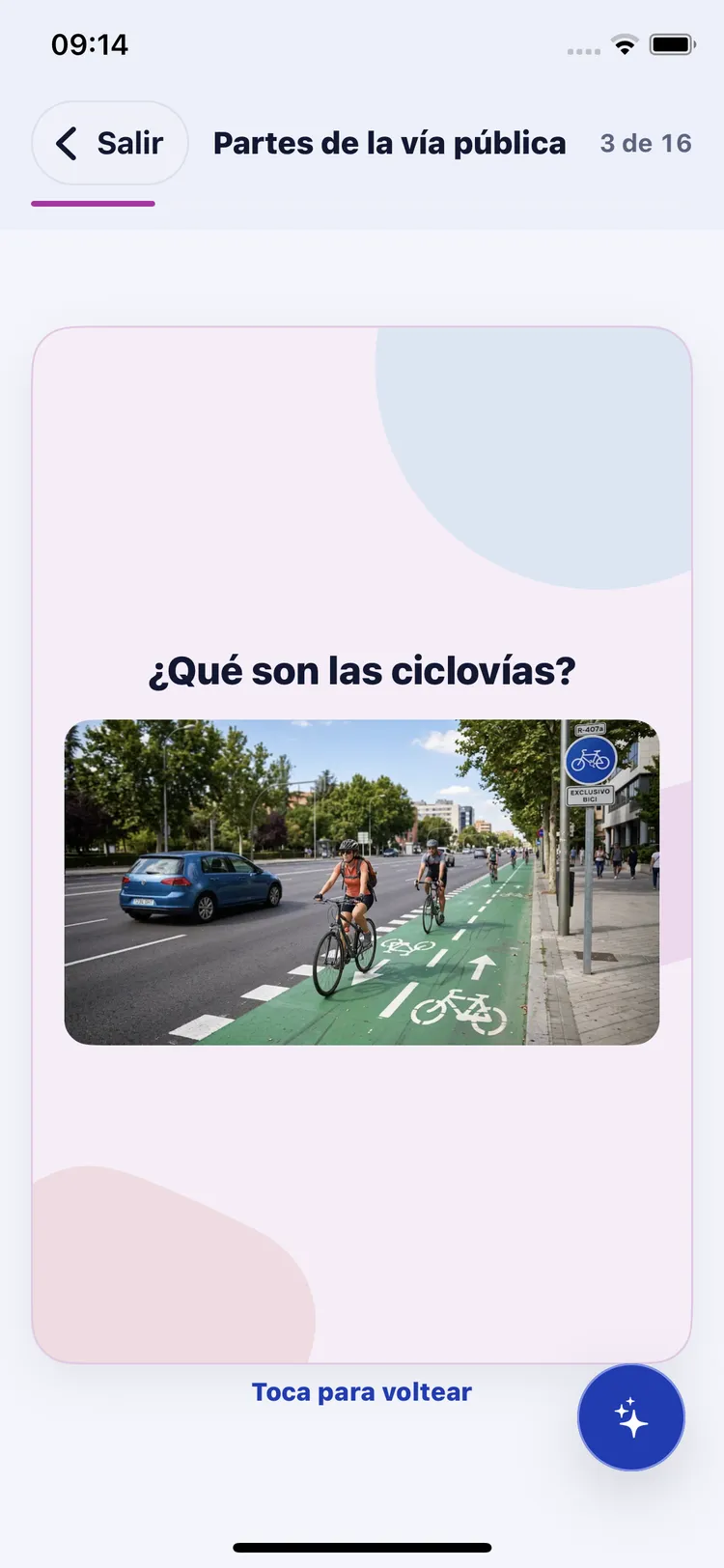 Tarjeta de repaso con una fotografía de una ciclovía
