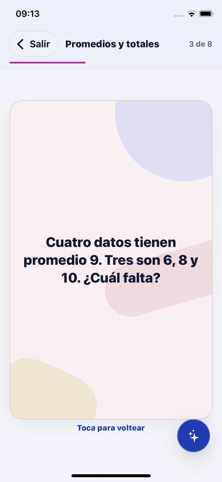 Tarjeta de repaso con una pregunta de promedios
