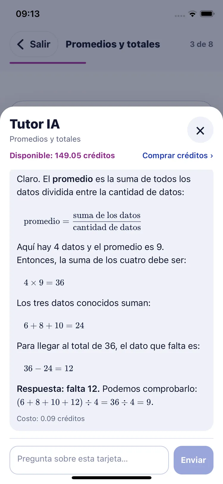 Tutor IA explicando paso a paso cómo calcular un dato faltante
